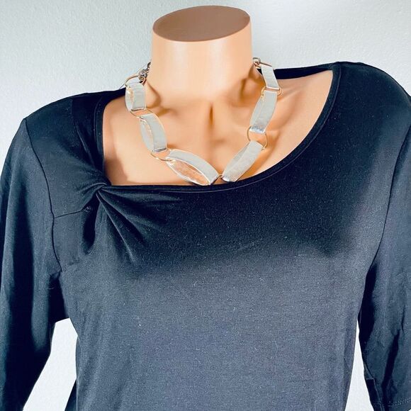 NWT Premise XL Black Short Sleeve V-Twist Neck Drape Front Top - Picture 11 of 12